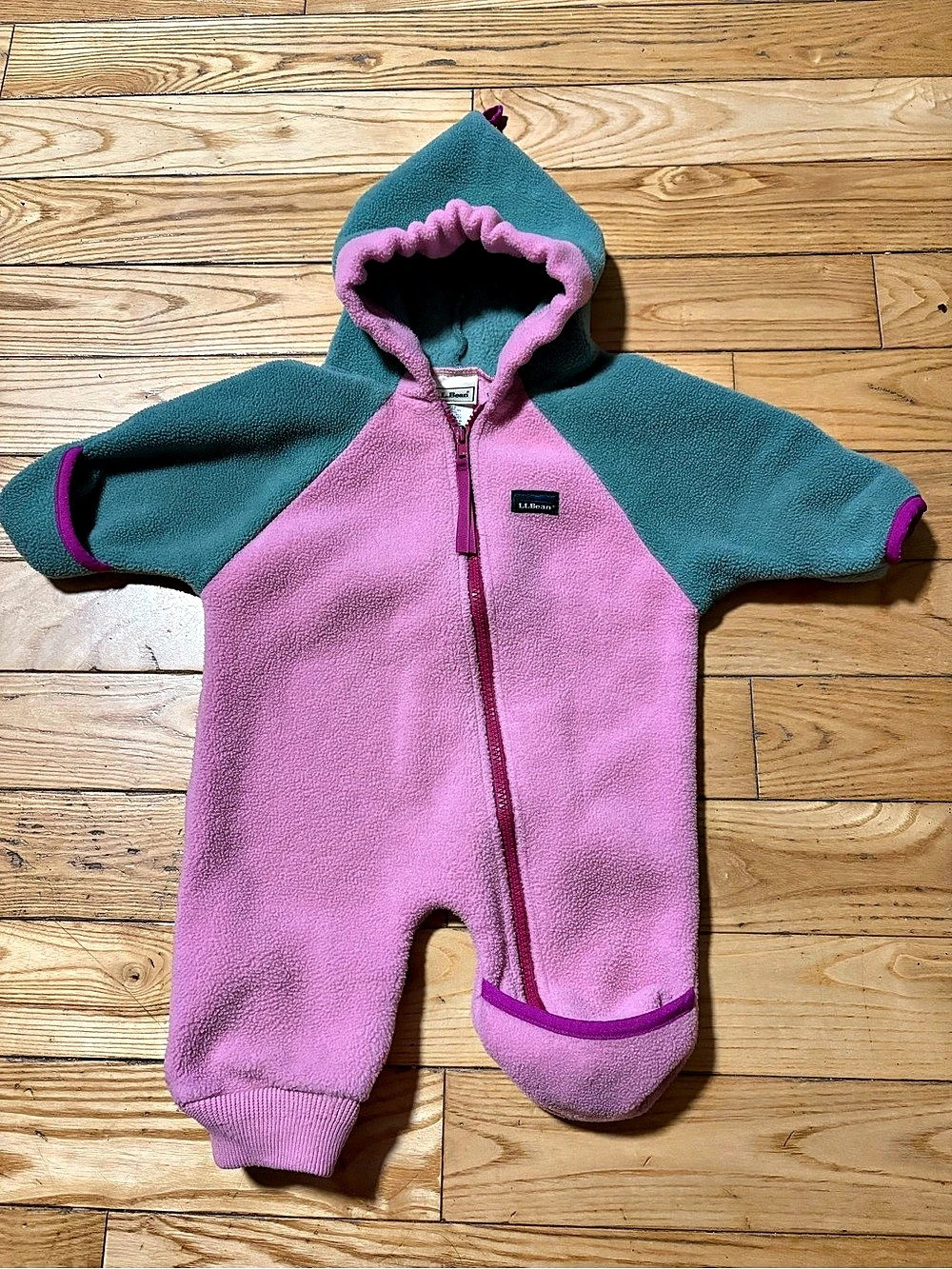 L.L.Bean Infants' Hi-Pile Fleece Bunting Baby 6M Pink & Green